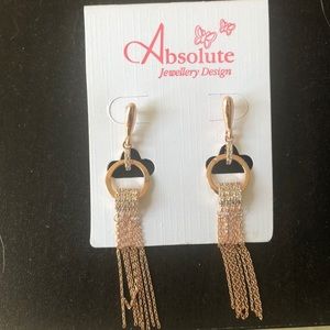 Rose Gold, tiny diamond dangle earrings.